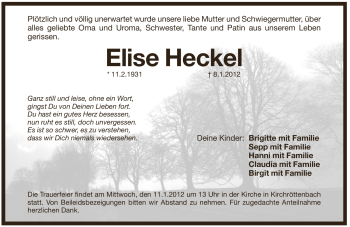 Traueranzeige von Elise Heckel von Pegnitz-Zeitung